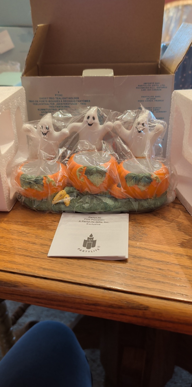 NIB Vintage PartyLite Ghost Trio Tealight Holder- P7262 Original Box